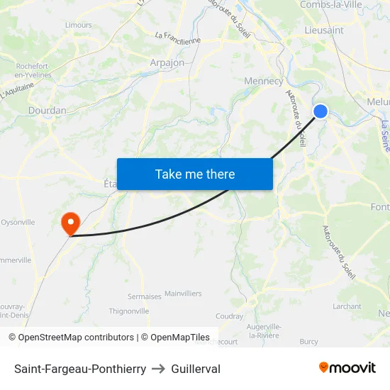 Saint-Fargeau-Ponthierry to Guillerval map