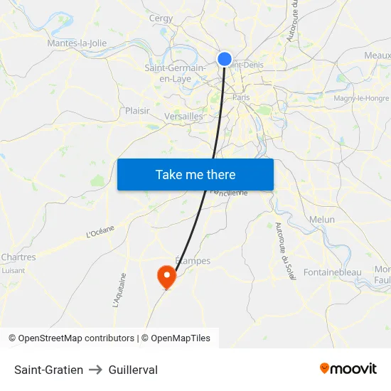 Saint-Gratien to Guillerval map