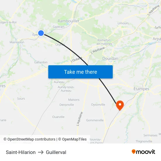 Saint-Hilarion to Guillerval map