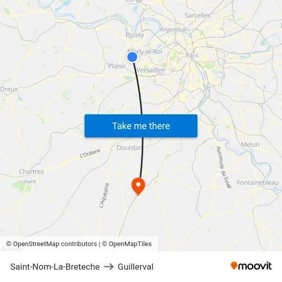 Saint-Nom-La-Breteche to Guillerval map
