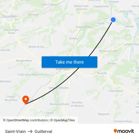 Saint-Vrain to Guillerval map