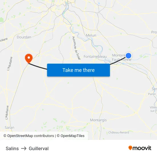 Salins to Guillerval map