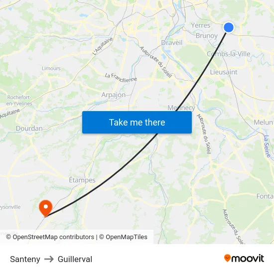 Santeny to Guillerval map