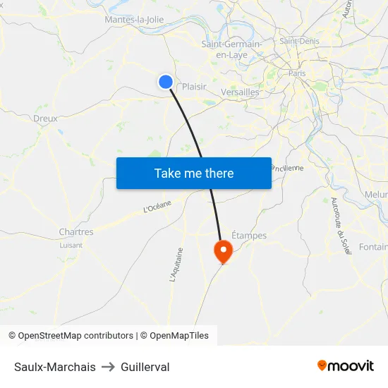 Saulx-Marchais to Guillerval map