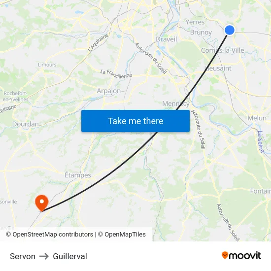 Servon to Guillerval map
