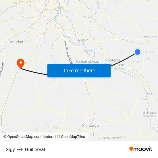 Sigy to Guillerval map