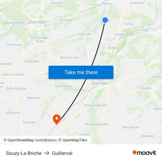 Souzy-La-Briche to Guillerval map