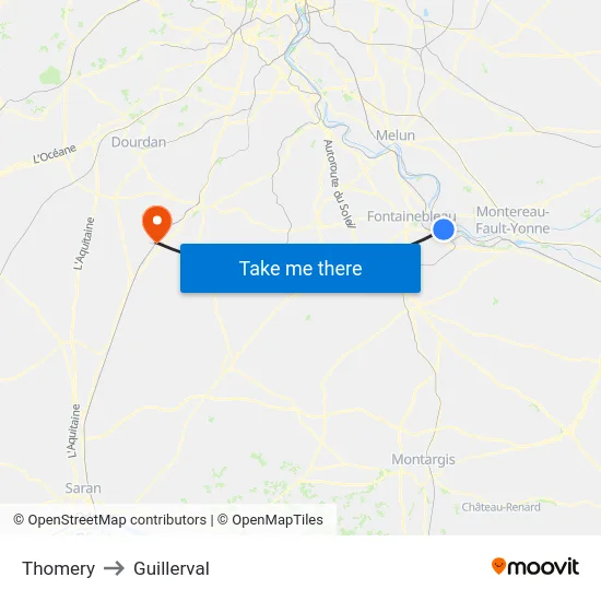 Thomery to Guillerval map