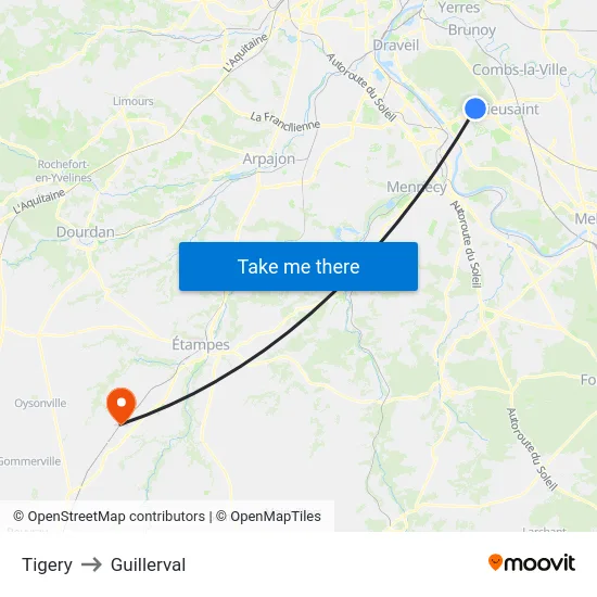 Tigery to Guillerval map
