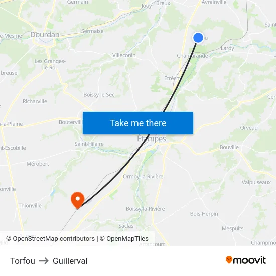 Torfou to Guillerval map