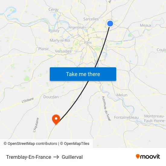Tremblay-En-France to Guillerval map