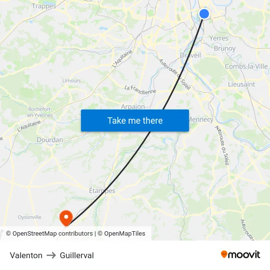 Valenton to Guillerval map