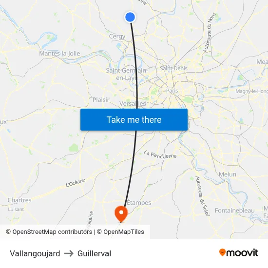 Vallangoujard to Guillerval map