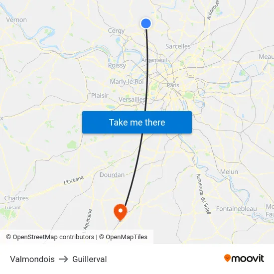Valmondois to Guillerval map