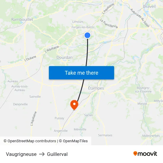 Vaugrigneuse to Guillerval map