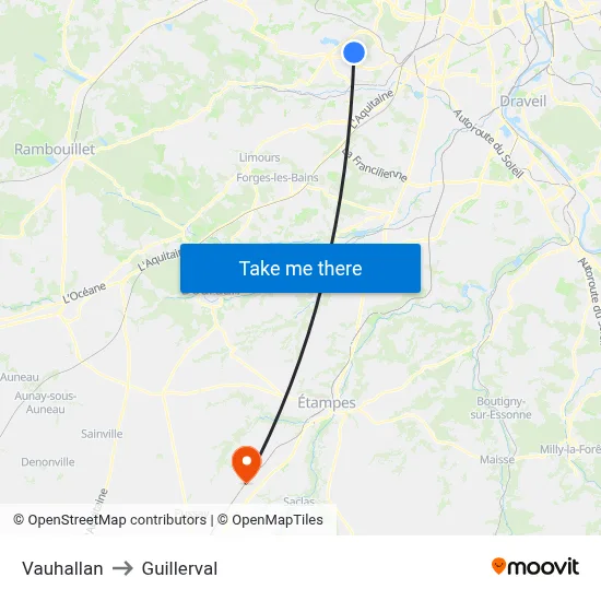 Vauhallan to Guillerval map