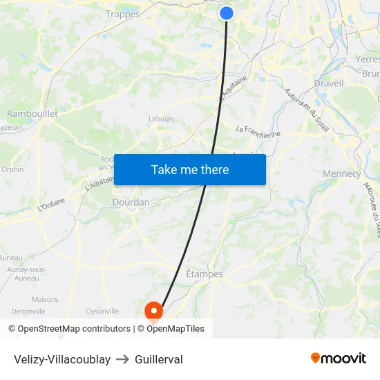 Velizy-Villacoublay to Guillerval map