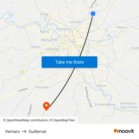 Vemars to Guillerval map