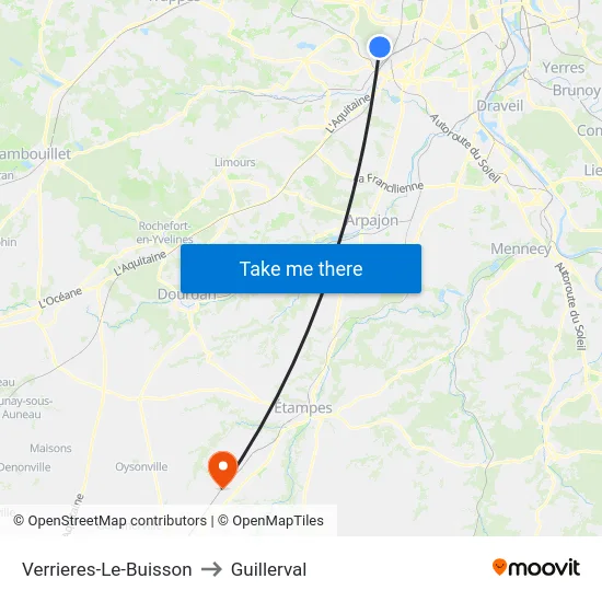 Verrieres-Le-Buisson to Guillerval map