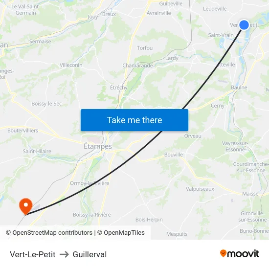 Vert-Le-Petit to Guillerval map