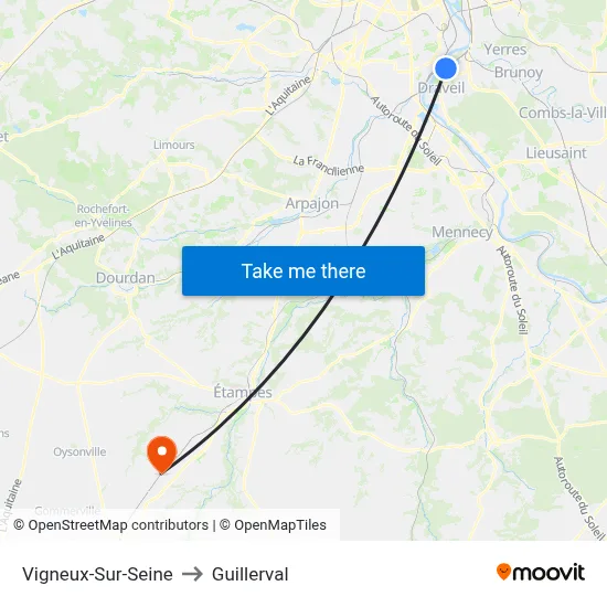 Vigneux-Sur-Seine to Guillerval map