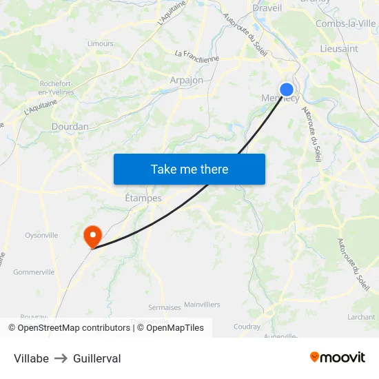 Villabe to Guillerval map