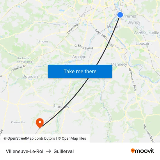 Villeneuve-Le-Roi to Guillerval map