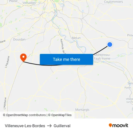 Villeneuve-Les-Bordes to Guillerval map