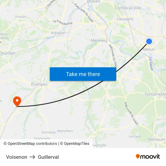 Voisenon to Guillerval map