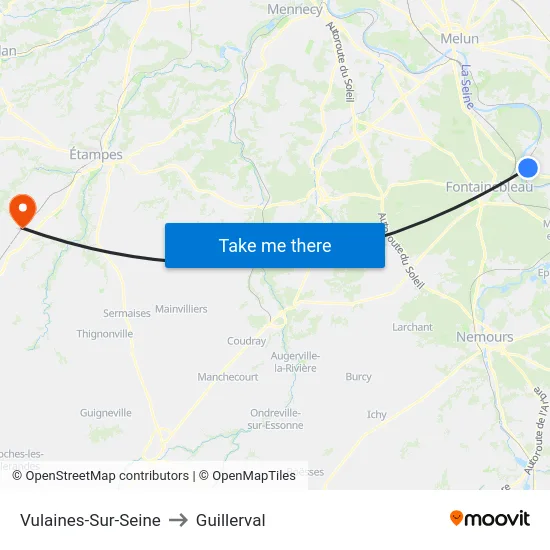Vulaines-Sur-Seine to Guillerval map