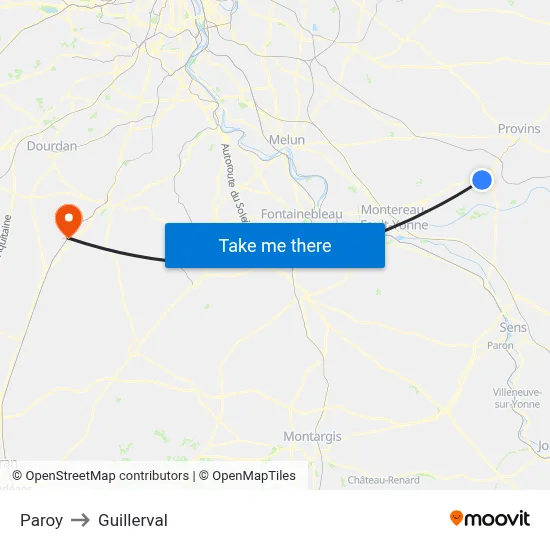 Paroy to Guillerval map