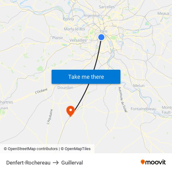 Denfert-Rochereau to Guillerval map