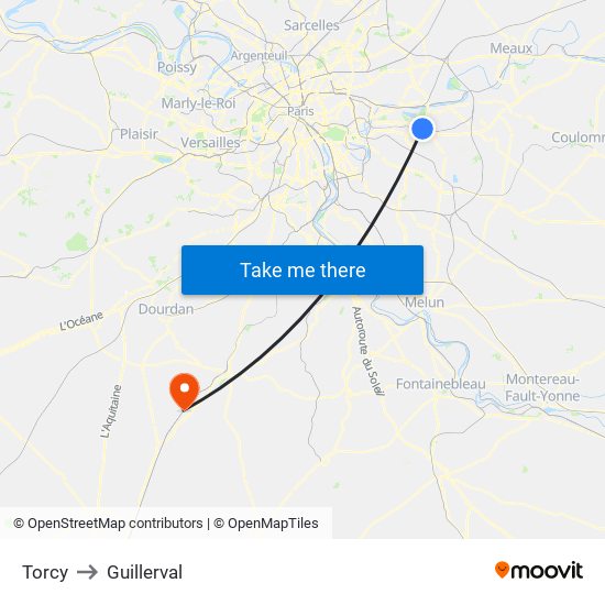 Torcy to Guillerval map