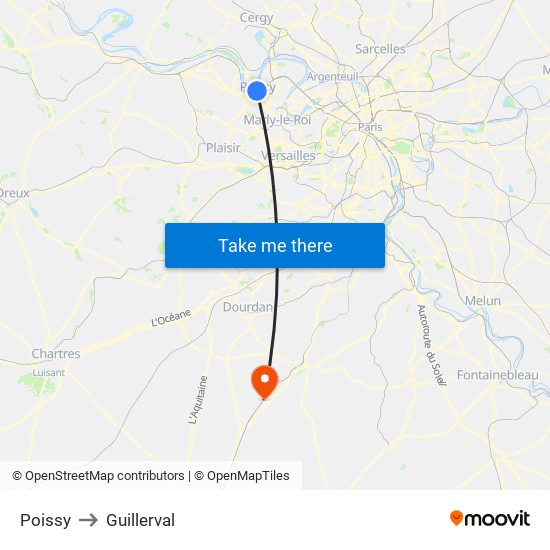 Poissy to Guillerval map