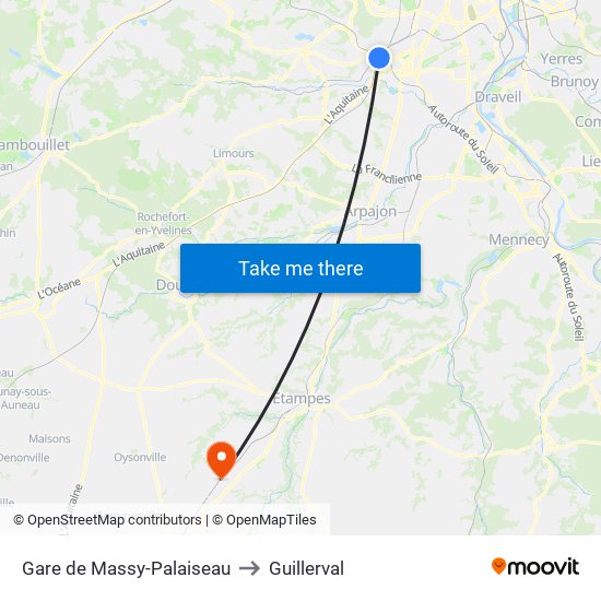 Gare de Massy-Palaiseau to Guillerval map