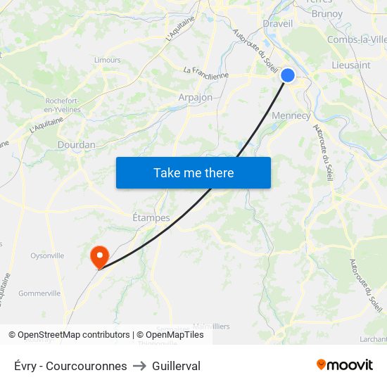 Évry - Courcouronnes to Guillerval map