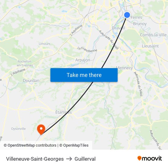 Villeneuve-Saint-Georges to Guillerval map