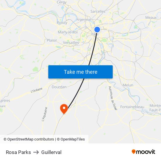 Rosa Parks to Guillerval map