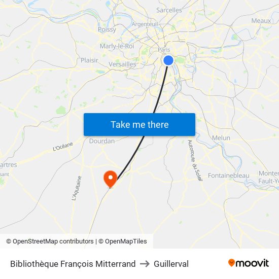 Bibliothèque François Mitterrand to Guillerval map