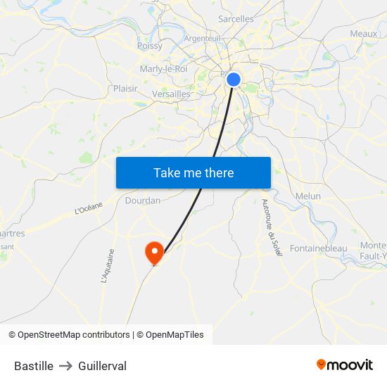 Bastille to Guillerval map