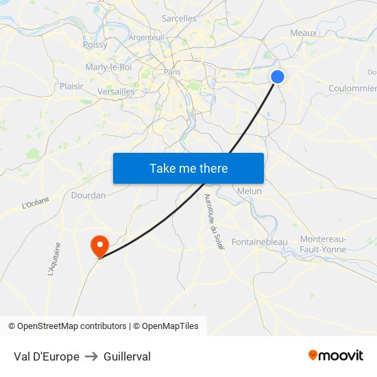 Val D'Europe to Guillerval map