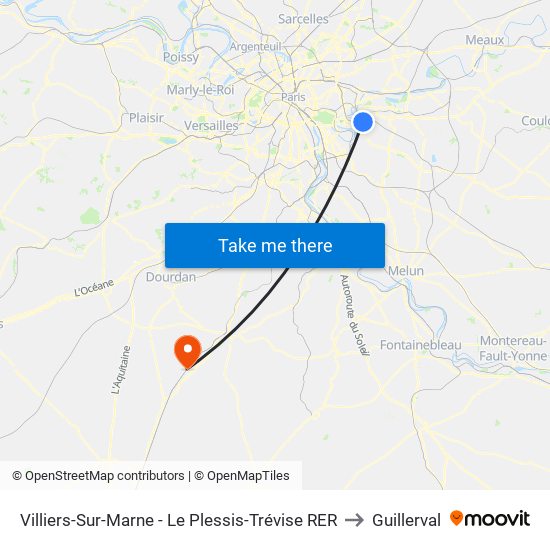 Villiers-Sur-Marne - Le Plessis-Trévise RER to Guillerval map