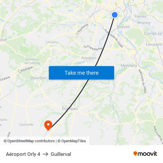 Aéroport Orly 4 to Guillerval map