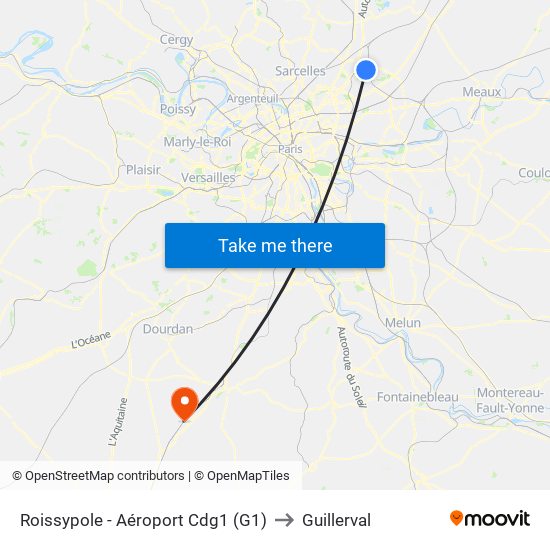 Roissypole - Aéroport Cdg1 (G1) to Guillerval map