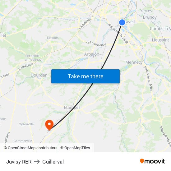 Juvisy RER to Guillerval map