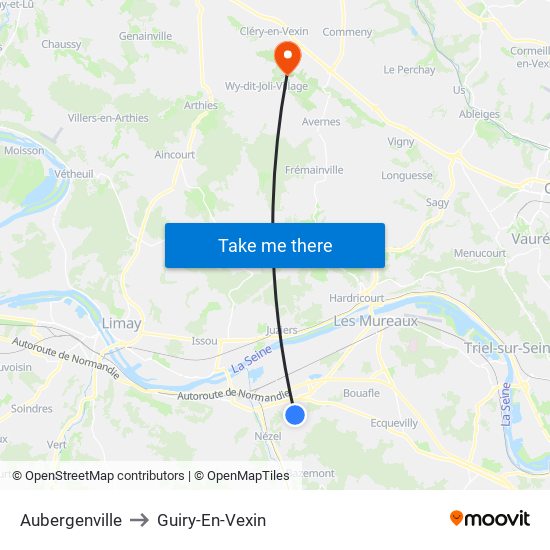 Aubergenville to Guiry-En-Vexin map