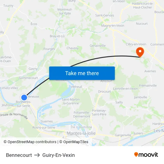 Bennecourt to Guiry-En-Vexin map
