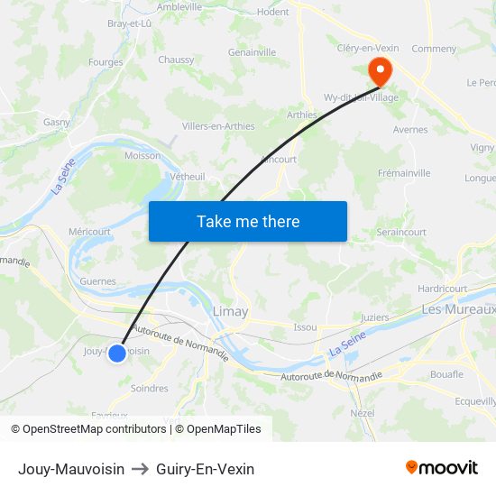 Jouy-Mauvoisin to Guiry-En-Vexin map