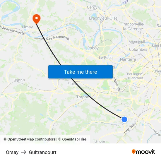 Orsay to Guitrancourt map
