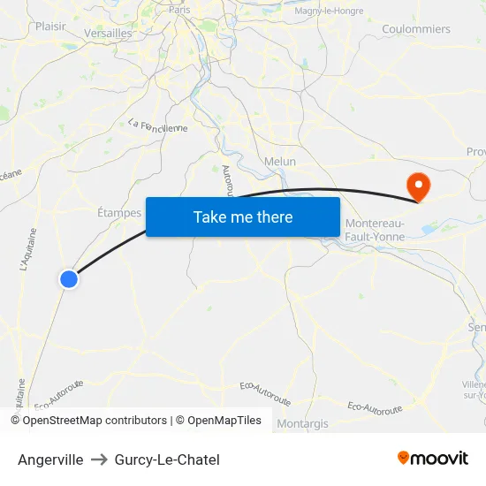 Angerville to Gurcy-Le-Chatel map